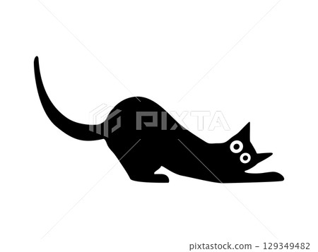 Playing black cat hand drawn doodle on isolated background. Vector illustration 129349482