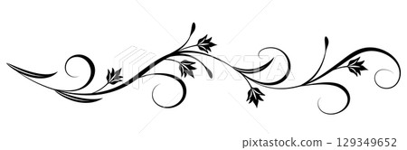 Floral ornament with leaves and abstract lines. Graceful element for decor and greeting or invitation card design Floral ornament with leaves and abstract lines. Graceful element for decor and greeting or invitation card design 129349652