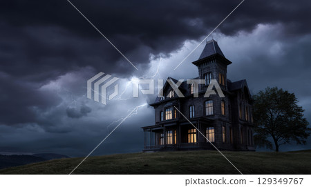 Halloween Halloween with orange pumpkin, beautiful background for advertising, fun on the scariest night. 129349767