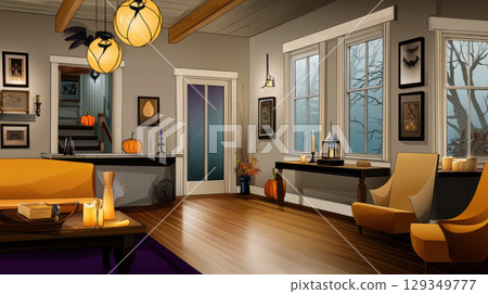 Halloween Halloween with orange pumpkin, beautiful background for advertising, fun on the scariest night. 129349777