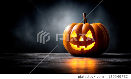 Halloween Halloween with orange pumpkin, beautiful background for advertising, fun on the scariest night. 129349782