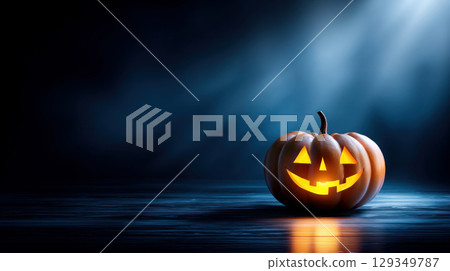 Halloween Halloween with orange pumpkin, beautiful background for advertising, fun on the scariest night. 129349787
