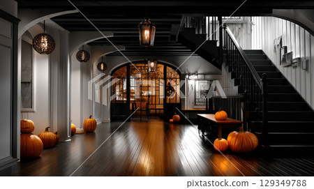 Halloween Halloween with orange pumpkin, beautiful background for advertising, fun on the scariest night. 129349788