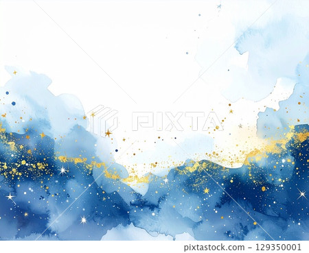 A fantastic art background image of stars and constellations sparkling in a watercolor navy blue night sky 129350001