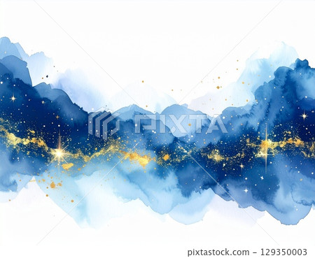 一個奇妙的藝術背景圖像，星星和星座在水彩海軍藍夜空中閃閃發光 129350003