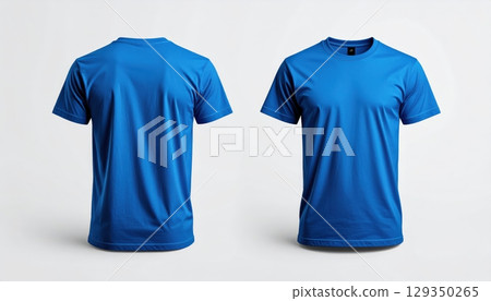 Blue T-shirt isolated on white, a blank cotton clothing template for fashion design 129350265