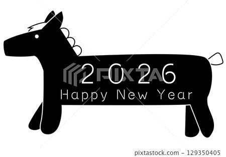 Year of the Horse 2026 Monochrome New Year's Card Happy New Year Black 129350405