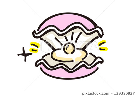 Cute hand-drawn illustration of pearl oyster Cute hand-drawn illustration of pearl oyster 129350927