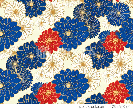 A beautiful flat design Japanese traditional pattern background image with a Japanese-style chrysanthemum pattern A beautiful flat design Japanese traditional pattern background image with a Japanese-style chrysanthemum pattern 129351054