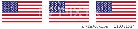 Flag of United States, stars replaced with yuan renminbi, euro, bitcoin sign. American trade to China, Europe, and cryptocurrency trading concept 129351524