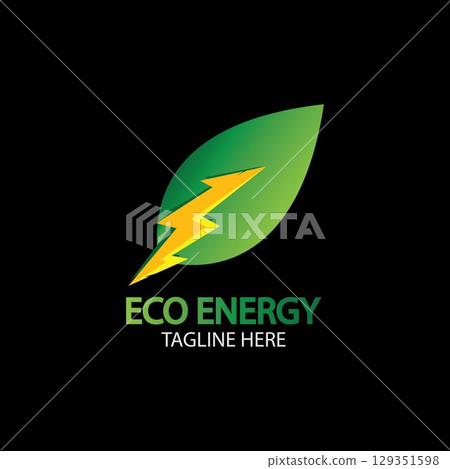 Eco Energy Vector Logo with leaf symbol. Green color with flash or thunder graphic. Nature and electricity renewable. This logo is suitable for technology, recycle, organic. Eco Energy Vector Logo with leaf symbol. Green color with flash or thunder graphic. Nature and electricity renewable. This logo is suitable for technology, recycle, organic. 129351598