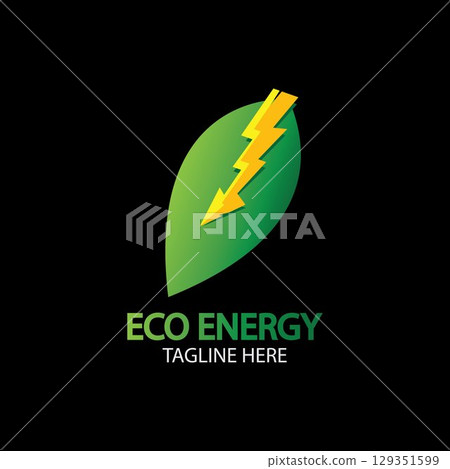 Eco Energy Vector Logo with leaf symbol. Green color with flash or thunder graphic. Nature and electricity renewable. This logo is suitable for technology, recycle, organic. Eco Energy Vector Logo with leaf symbol. Green color with flash or thunder graphic. Nature and electricity renewable. This logo is suitable for technology, recycle, organic. 129351599