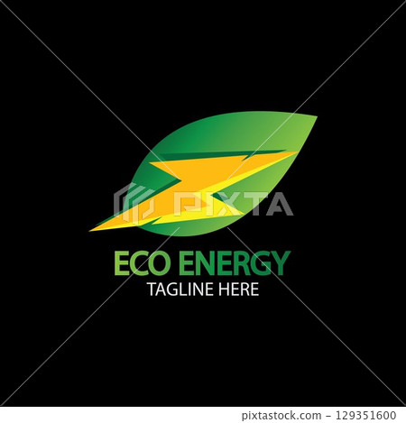 Eco Energy Vector Logo with leaf symbol. Green color with flash or thunder graphic. Nature and electricity renewable. This logo is suitable for technology, recycle, organic. Eco Energy Vector Logo with leaf symbol. Green color with flash or thunder graphic. Nature and electricity renewable. This logo is suitable for technology, recycle, organic. 129351600