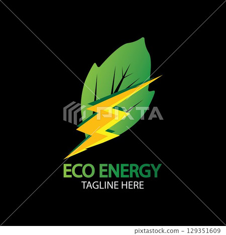 Eco Energy Vector Logo with leaf symbol. Green color with flash or thunder graphic. Nature and electricity renewable. This logo is suitable for technology, recycle, organic. Eco Energy Vector Logo with leaf symbol. Green color with flash or thunder graphic. Nature and electricity renewable. This logo is suitable for technology, recycle, organic. 129351609