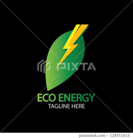 Eco Energy Vector Logo with leaf symbol. Green color with flash or thunder graphic. Nature and electricity renewable. This logo is suitable for technology, recycle, organic. Eco Energy Vector Logo with leaf symbol. Green color with flash or thunder graphic. Nature and electricity renewable. This logo is suitable for technology, recycle, organic. 129351615