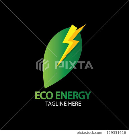 Eco Energy Vector Logo with leaf symbol. Green color with flash or thunder graphic. Nature and electricity renewable. This logo is suitable for technology, recycle, organic. Eco Energy Vector Logo with leaf symbol. Green color with flash or thunder graphic. Nature and electricity renewable. This logo is suitable for technology, recycle, organic. 129351616