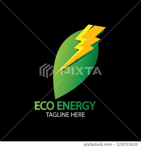 Eco Energy Vector Logo with leaf symbol. Green color with flash or thunder graphic. Nature and electricity renewable. This logo is suitable for technology, recycle, organic. Eco Energy Vector Logo with leaf symbol. Green color with flash or thunder graphic. Nature and electricity renewable. This logo is suitable for technology, recycle, organic. 129351620
