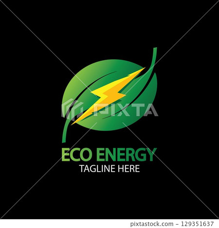 Eco Energy Vector Logo with leaf symbol. Green color with flash or thunder graphic. Nature and electricity renewable. This logo is suitable for technology, recycle, organic. Eco Energy Vector Logo with leaf symbol. Green color with flash or thunder graphic. Nature and electricity renewable. This logo is suitable for technology, recycle, organic. 129351637