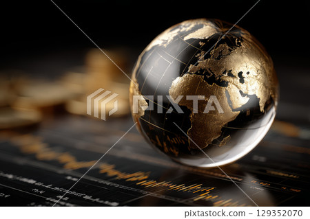 Conceptual globe with financial graphs and currency symbols 129352070
