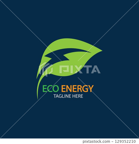 Eco Energy Vector Logo with leaf symbol. Green color with flash or thunder graphic. Nature and electricity renewable. This logo is suitable for technology, recycle, organic. Eco Energy Vector Logo with leaf symbol. Green color with flash or thunder graphic. Nature and electricity renewable. This logo is suitable for technology, recycle, organic. 129352210
