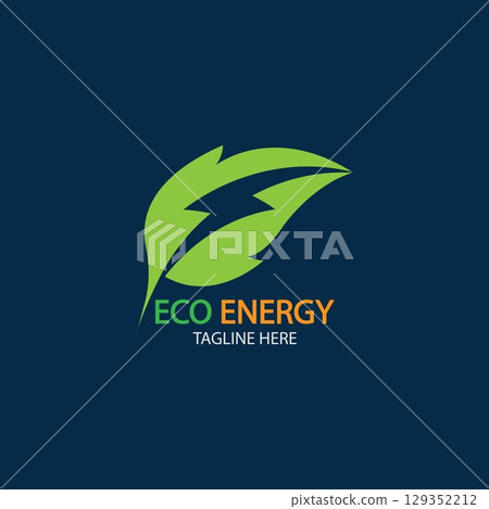 Eco Energy Vector Logo with leaf symbol. Green color with flash or thunder graphic. Nature and electricity renewable. This logo is suitable for technology, recycle, organic. Eco Energy Vector Logo with leaf symbol. Green color with flash or thunder graphic. Nature and electricity renewable. This logo is suitable for technology, recycle, organic. 129352212