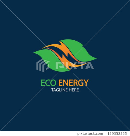 Eco Energy Vector Logo with leaf symbol. Green color with flash or thunder graphic. Nature and electricity renewable. This logo is suitable for technology, recycle, organic. Eco Energy Vector Logo with leaf symbol. Green color with flash or thunder graphic. Nature and electricity renewable. This logo is suitable for technology, recycle, organic. 129352235