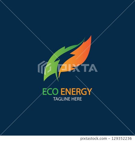 Eco Energy Vector Logo with leaf symbol. Green color with flash or thunder graphic. Nature and electricity renewable. This logo is suitable for technology, recycle, organic. Eco Energy Vector Logo with leaf symbol. Green color with flash or thunder graphic. Nature and electricity renewable. This logo is suitable for technology, recycle, organic. 129352236