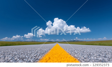 road to the green field under cloudy sky road to the green field under cloudy sky 129352373