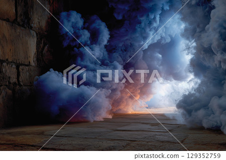 Symbolic doorway transitioning from pink to blue and purple 129352759