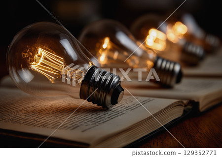 Stages of understanding represented by brightening lightbulbs 129352771