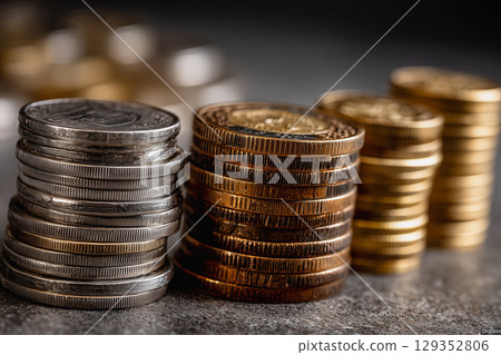 Gradually increasing stacks of coins representing growth 129352806