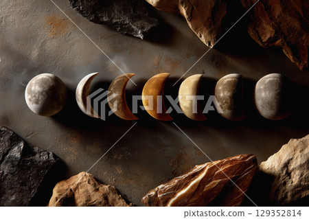 Moon phases representing emotional cycles on textured background Moon phases representing emotional cycles on textured background 129352814