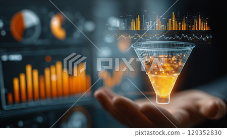 Visualizing a marketing funnel with data insights and graphs 129352830