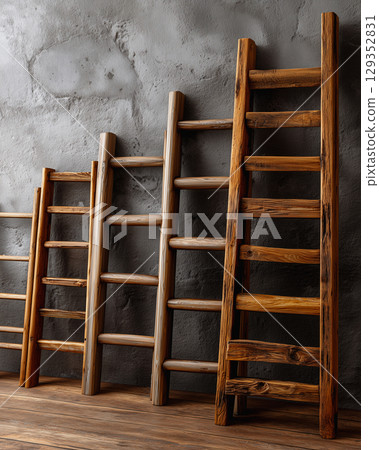 Ladders represent equity in opportunities on a textured wall Ladders represent equity in opportunities on a textured wall 129352831