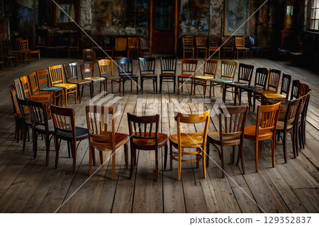 Chairs arranged in a circle promote unity and inclusion 129352837