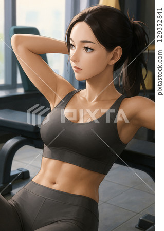 Young woman taking a break at the training gym Young woman taking a break at the training gym 129352841