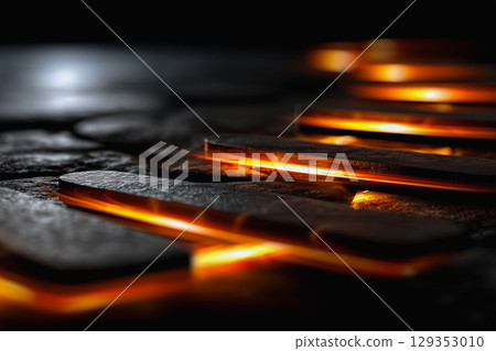 Glowing pathways connecting goals with luminous arrows 129353010