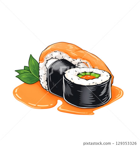 japanese sushi fish and seafood on white background 129353326