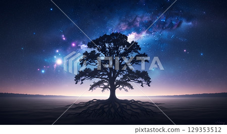 The silhouette of the cosmic tree, a symbol of life taking root 129353512