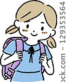 A girl carrying a school bag 129353564