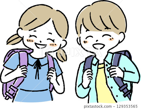 Boys and girls carrying a school bag 129353565
