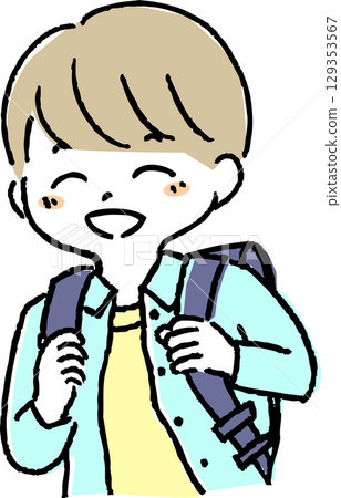 A smiling boy carrying a school bag on his back 129353567