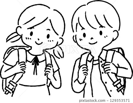 Boys and girls carrying a school bag 129353571