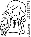 A girl carrying a school bag 129353572