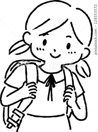 一個女孩背著書包 一個女孩背著書包 129353572