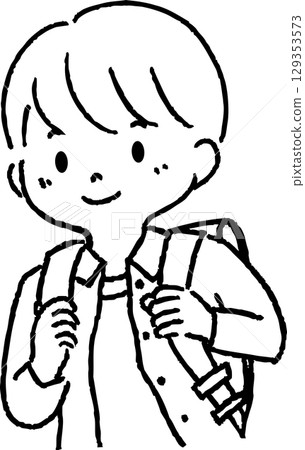 A boy carrying a school bag A boy carrying a school bag 129353573