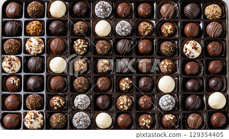 A luxurious gift box filled with a variety of chocolate truffles 129354405