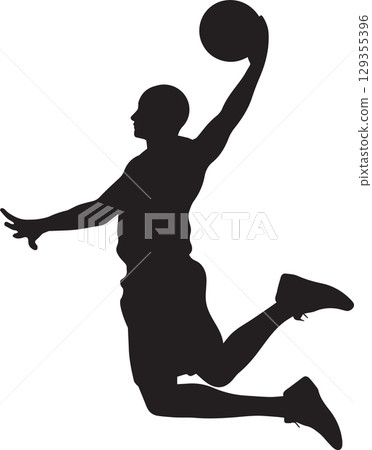 silhouette of basketball player shooting silhouette of basketball player shooting 129355396