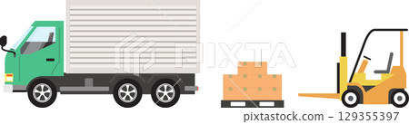 工廠、物流、卡車、汽車等場所駕駛卡車的男子的向量插圖。 129355397