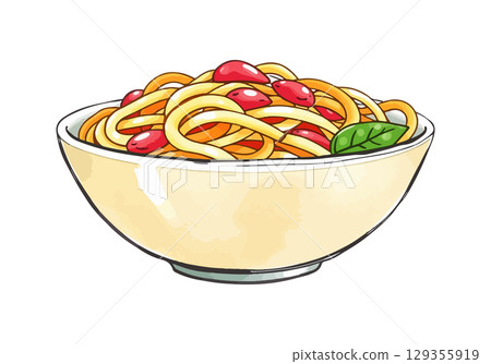 Watercolor vector illustration of pasta. 129355919